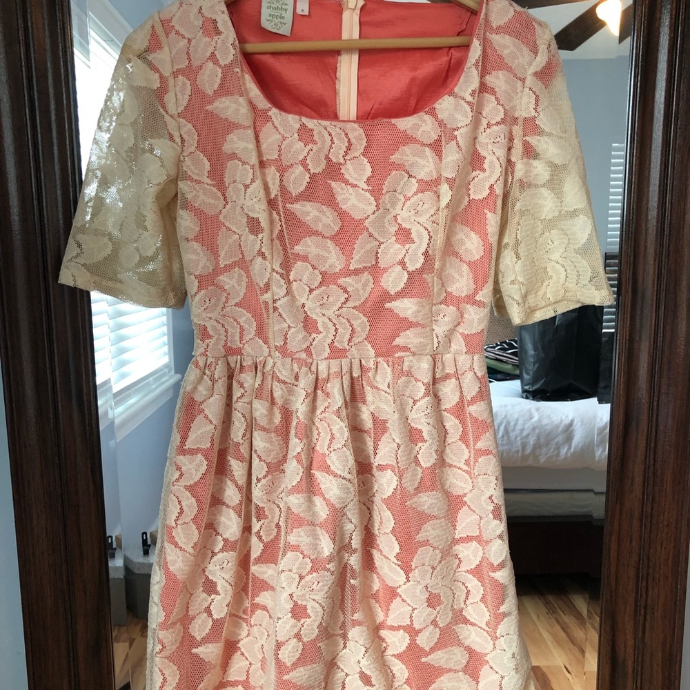 Shabby Apple Peach & Cream Lace Dress